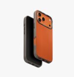 UNIQ Lyden iPhone 17 Pro Max DUO Series Sleek Leatherette Case With Reinforced Aluminum Camera Bezel 2.5m SGS Drop Test - Flame Orange/Flint Grey