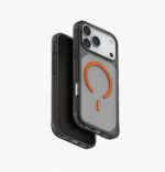 UNIQ iPhone 17 Pro Max Case Combat Active with 3-Tire Shocksorb Bumper - Rugged Protective Case with Triple-Layer Impact Shield - Premium Wrist Strap Included - Frost Smoke/Orange